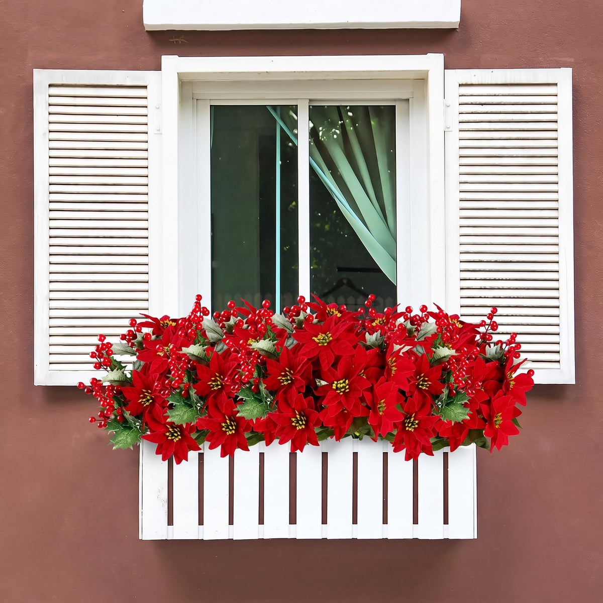 Waipfaru 12pcs Artificial Poinsettia Flower, Red Poinsettia Christmas Arrangement with Pine, Berries & Pinecones, Holiday Floral Centerpiece for Christmas Home Decorations