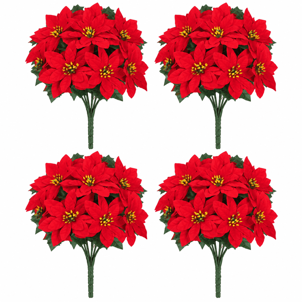 Waipfaru 36pcs Artificial Poinsettia Bushes,14 inch Faux Red Velvet Poinsettia Flowers for Indoor Outdoor Christmas Tree Home Porch Decorations