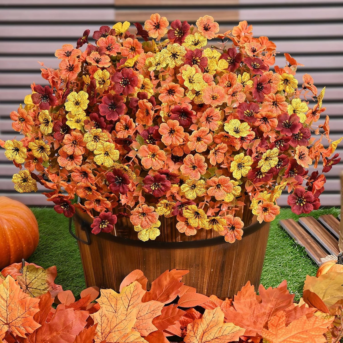 Waipfaru Artificial Fall Flowers for Outdoor, 24 Bundles Faux Mums Fake Fall Plants for Decoration, UV Resistant No Fade Silk Plastic Flower for Autumn Porch Patio Planters Yard Garden