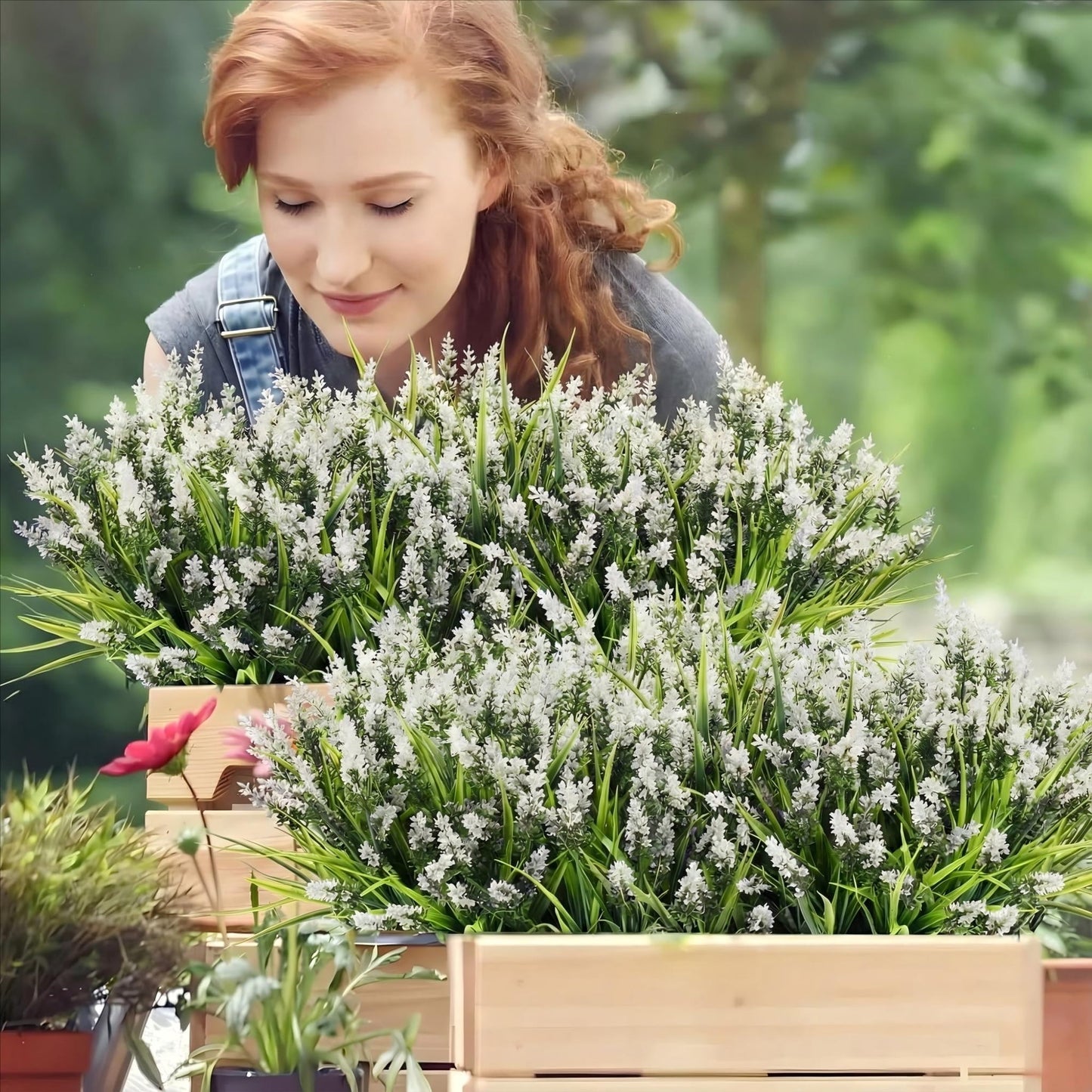 Waipfaru 20 Bundles Artificial Lavender Plants Outdoor, UV Resistant Fake Flowers,Realistic Faux Plastic Lavender Shrubs for Porch Garden Window Box Home Decor(White)
