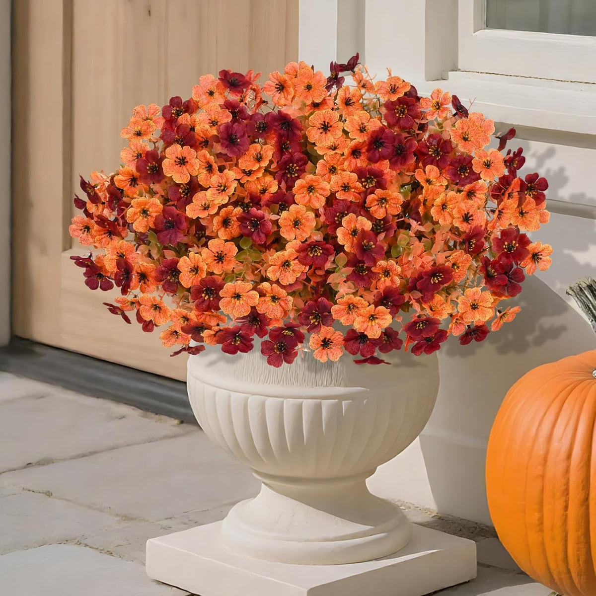 Waipfaru Artificial Fall Flowers for Outdoor, 24 Bundles Faux Mums Fake Fall Plants for Decoration, UV Resistant No Fade Silk Plastic Flower for Autumn Porch Patio Planters Yard Garden