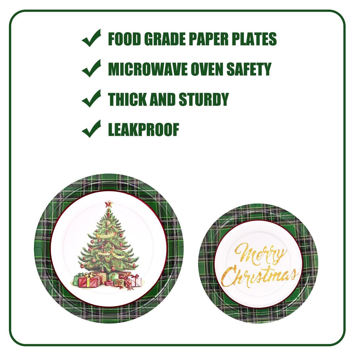 Waipfaru 200 Pcs Merry Christmas Dinnerware Set,Christmas Tree Paper Plates, Napkins & Party Supplies for 50 Guests