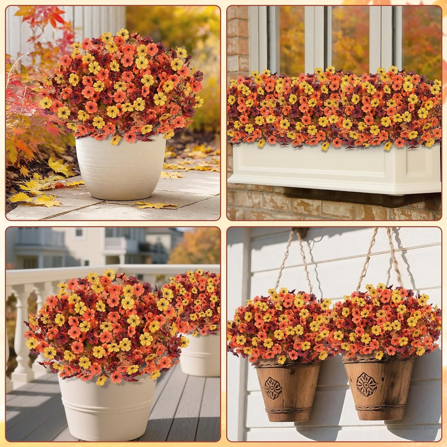 Waipfaru Artificial Fall Flowers for Outdoor, 12 Bundles Faux Mums Fake Fall Plants for Decoration, UV Resistant No Fade Silk Plastic Flower for Autumn Porch Patio Planters Yard Garden