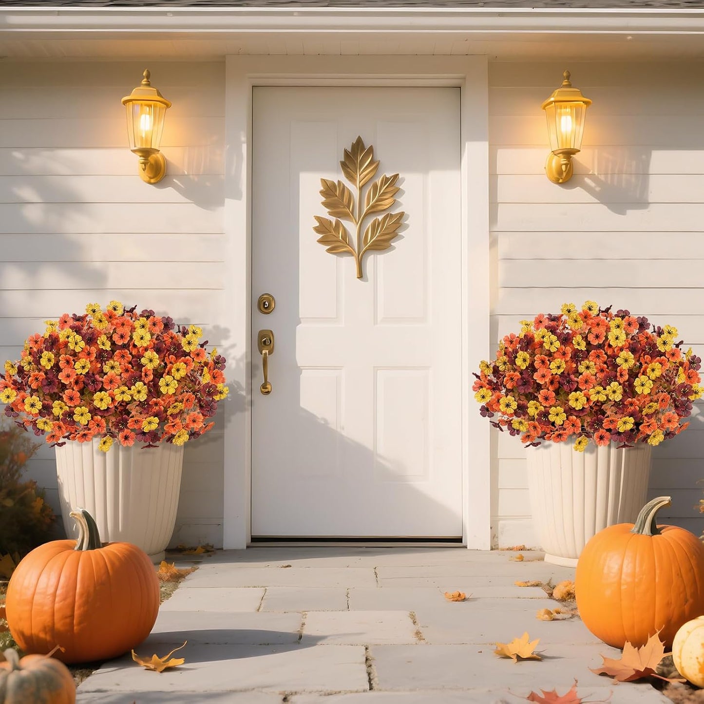 Waipfaru Artificial Fall Flowers for Outdoor, 12 Bundles Faux Mums Fake Fall Plants for Decoration, UV Resistant No Fade Silk Plastic Flower for Autumn Porch Patio Planters Yard Garden
