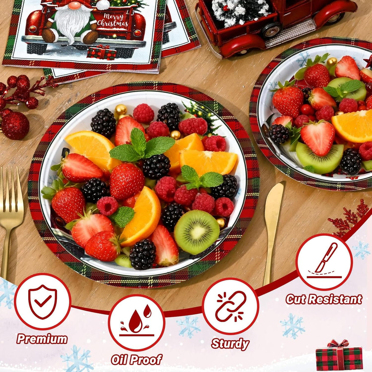 Waipfaru 200 PCS Christmas Paper Plates and Napkins Sets,Plates and Napkins for Christmas Party Dinner, Xmas Winter Decorations