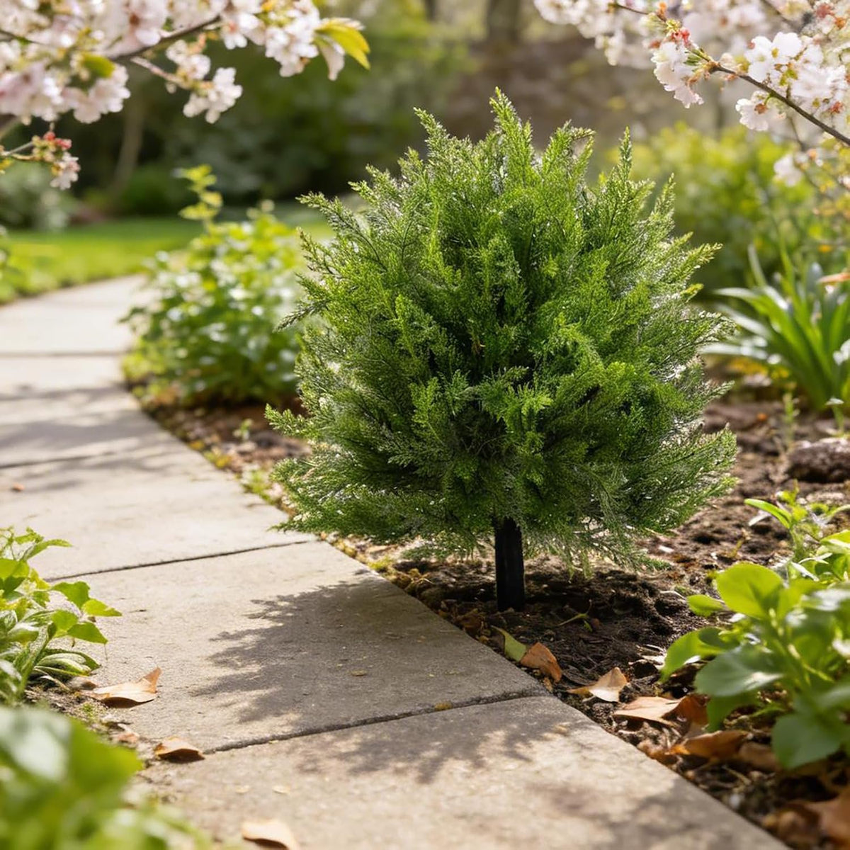 Waipfaru Set of 2 Artificial Cedar Topiary Tree, 22inch Outdoor Fake Plants with Stakes,UV Resistant Faux Shrubs for Front Porch Planter Backyard Decor