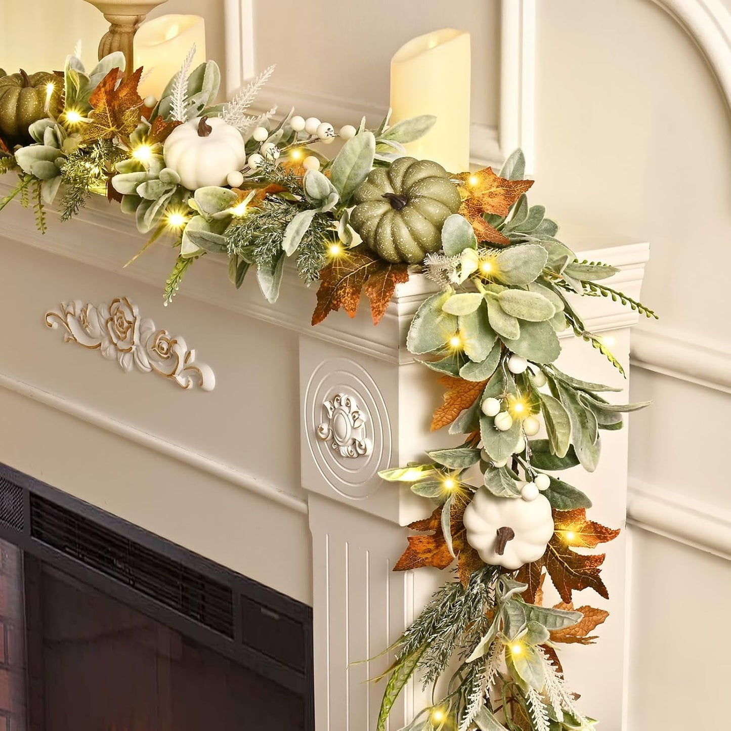 Waipfaru 6ft Fall Garland for Mantle, Lighted Autumn Garland for Table Centerpiece Thanksgiving Porch Home Decor