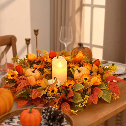 Waipfaru Fall Wreath for Front Door,Large 22inch Autumn Pumpkin Wreath with White Pumpkins, Berries & Flowers,Farmhouse Harvest Decor for Thanksgiving