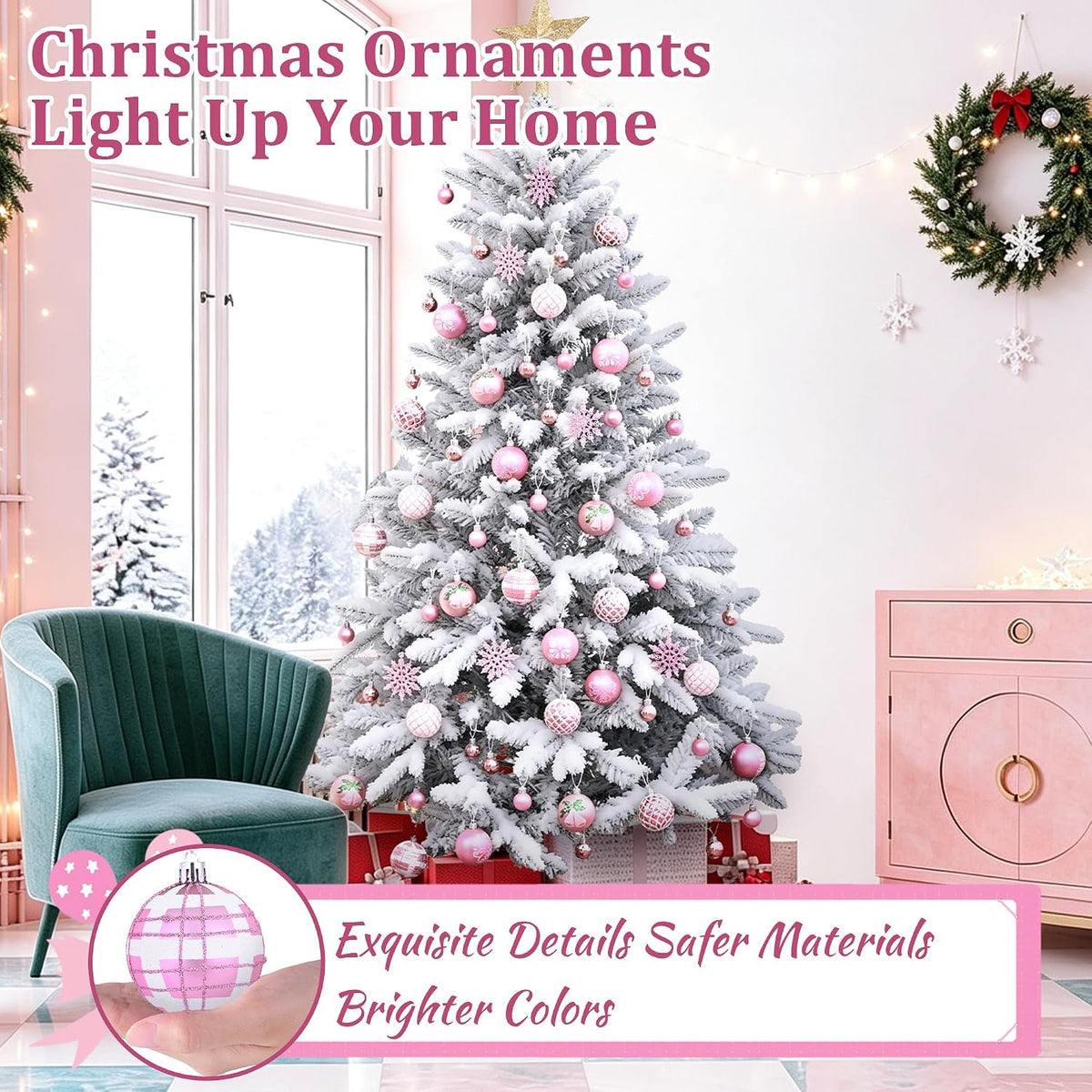 Waipfaru Christmas Balls Ornaments for Xmas Tree,50Pcs Shatterproof Christmas Tree Decorations, 2.36" Hanging Xmas Ball Ornaments Set for Holiday Party Decoration