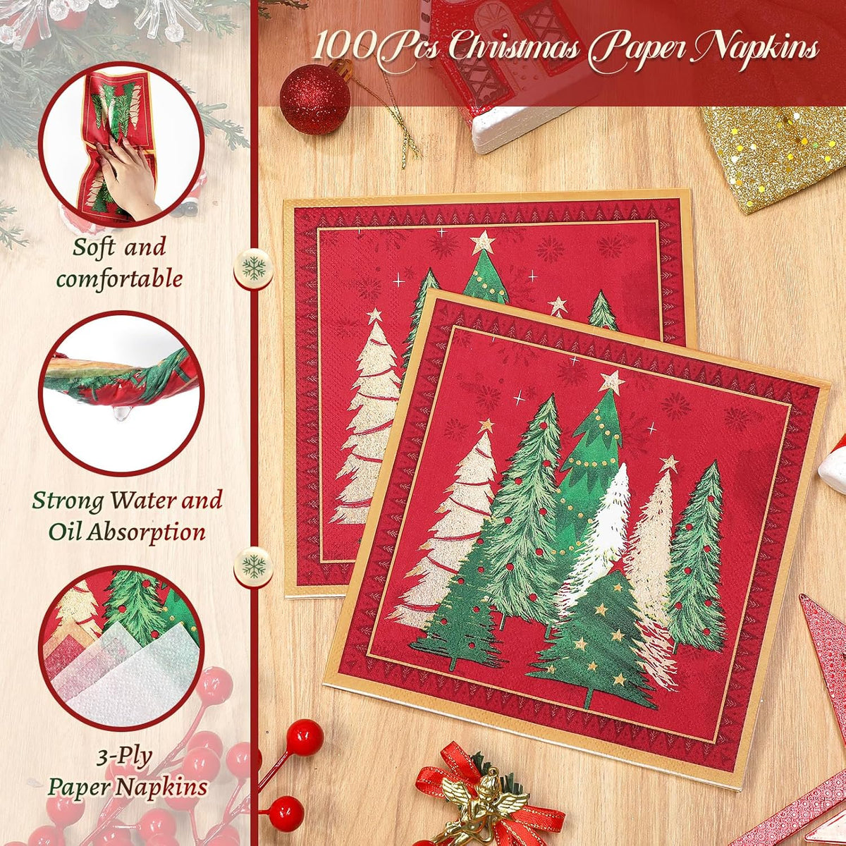 Waipfaru 200pcs Christmas Paper Plates and Napkins Set Decorations for 50 Guests, Holiday Tableware set, Disposable Merry Christmas Theme Party Decor