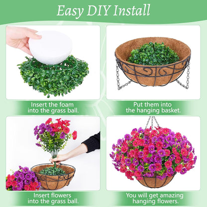 Waipfaru Artificial Hanging Flowers in Basket,2 Pcs Fake Hanging Plants for Outdoors Spring Summer Decoration,UV Resistant Petunias Flower for Garden Porch Patio Balcony Decor