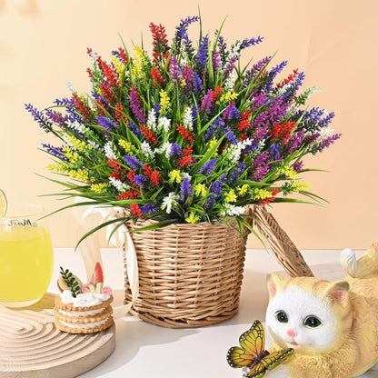 Waipfaru 36 Bundles Artificial Lavender Plants Outdoor, UV Resistant Fake Flowers,Realistic Faux Plastic Lavender Shrubs for Porch Garden Window Box Home Decor(Mix)