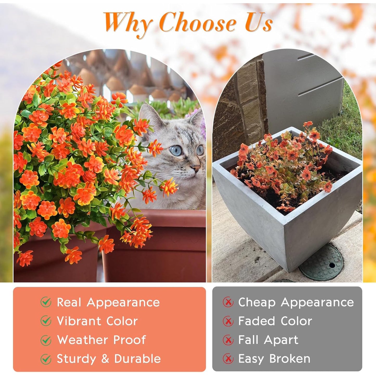 Waipfaru 12 Bundles Fall Flowers Outdoor ,Fake Mums,UV Resistant Faux Flowers No Fade Fake Greenery for Outside Porch Home Decoration