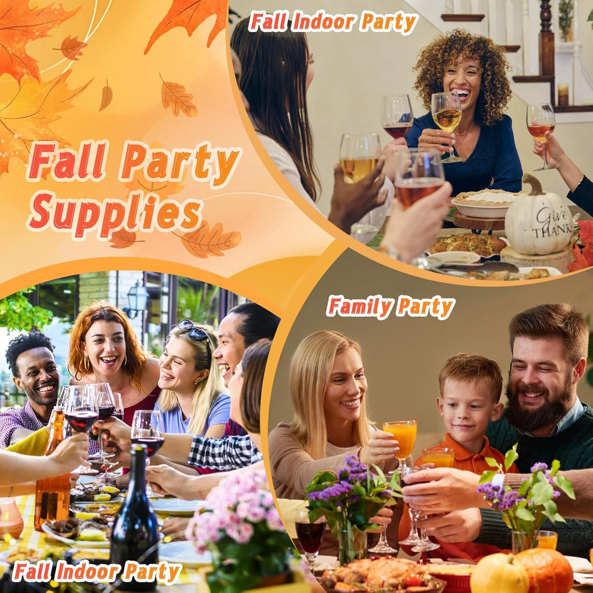 Waipfaru 200 Pcs Fall Paper Plates and Napkins Set, Serves 50,Heavy Duty Disposable Dinnerware for Harvest Thanksgiving Party Supplies