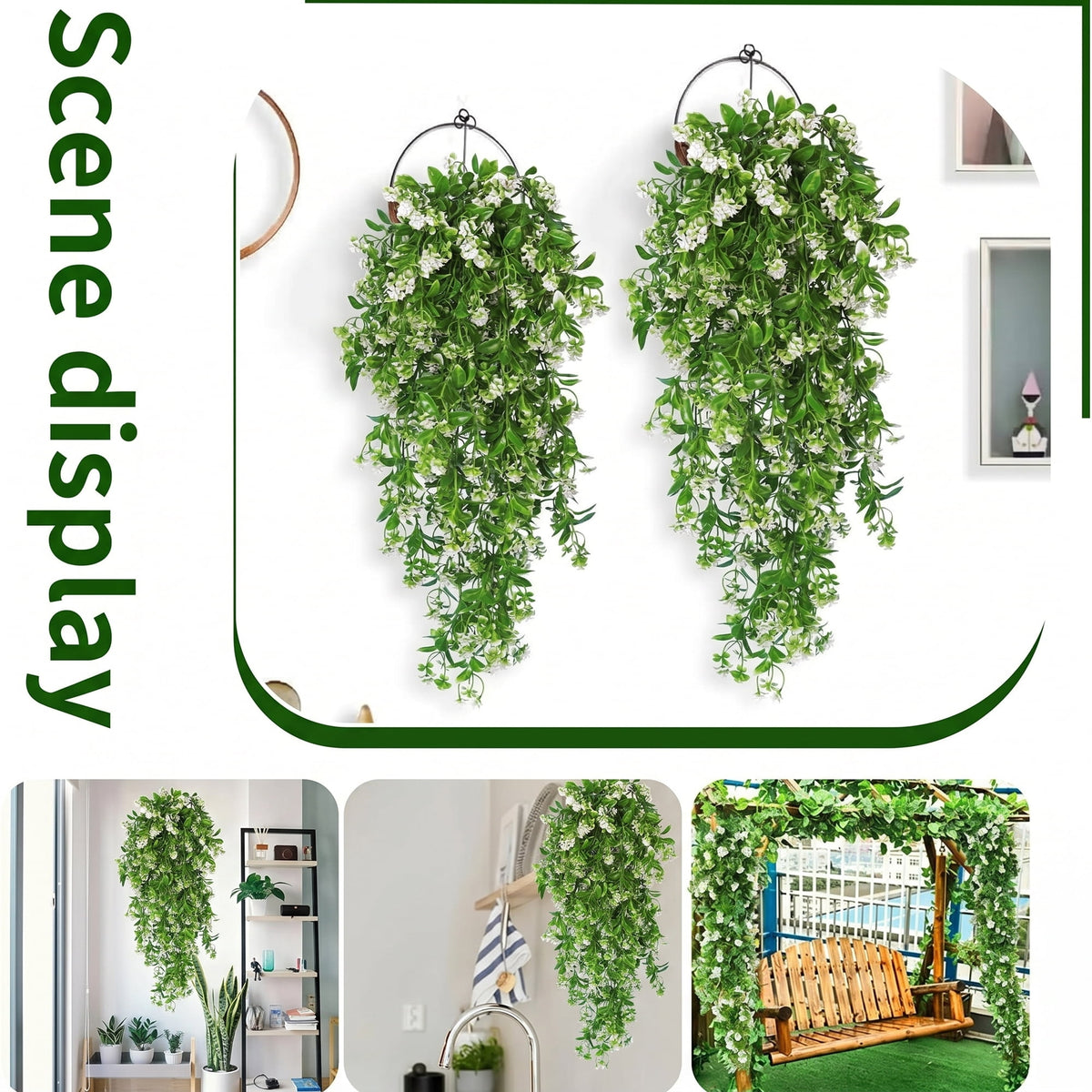 Waipfaru Artificial Hanging Plants,4 Pack Faux Hanging Greenery, Lush Fake Hanging Vines for Indoor Outdoor Decor