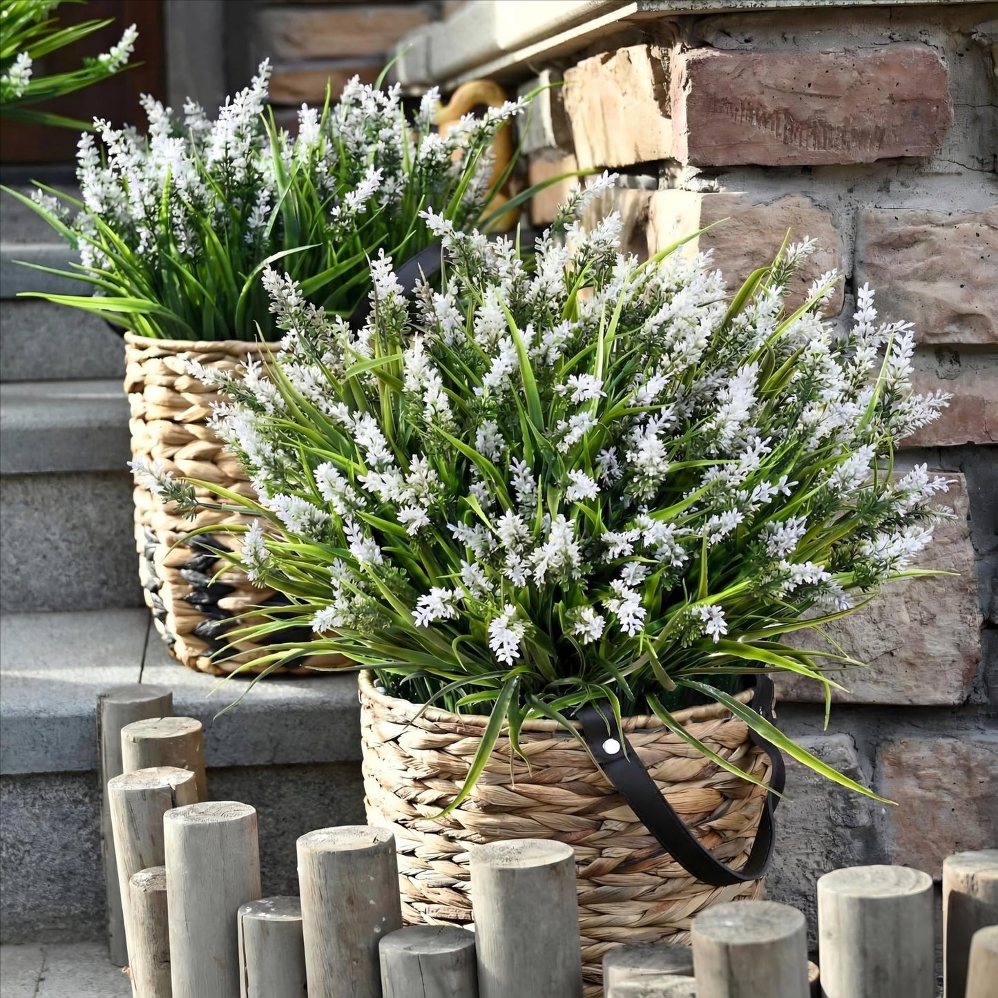 Waipfaru 20 Bundles Artificial Lavender Plants Outdoor, UV Resistant Fake Flowers,Realistic Faux Plastic Lavender Shrubs for Porch Garden Window Box Home Decor(White)