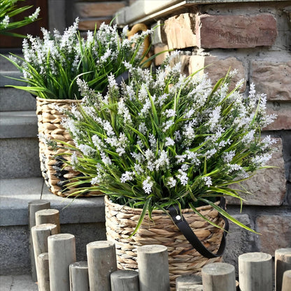 Waipfaru 20 Bundles Artificial Lavender Plants Outdoor, UV Resistant Fake Flowers,Realistic Faux Plastic Lavender Shrubs for Porch Garden Window Box Home Decor(White)