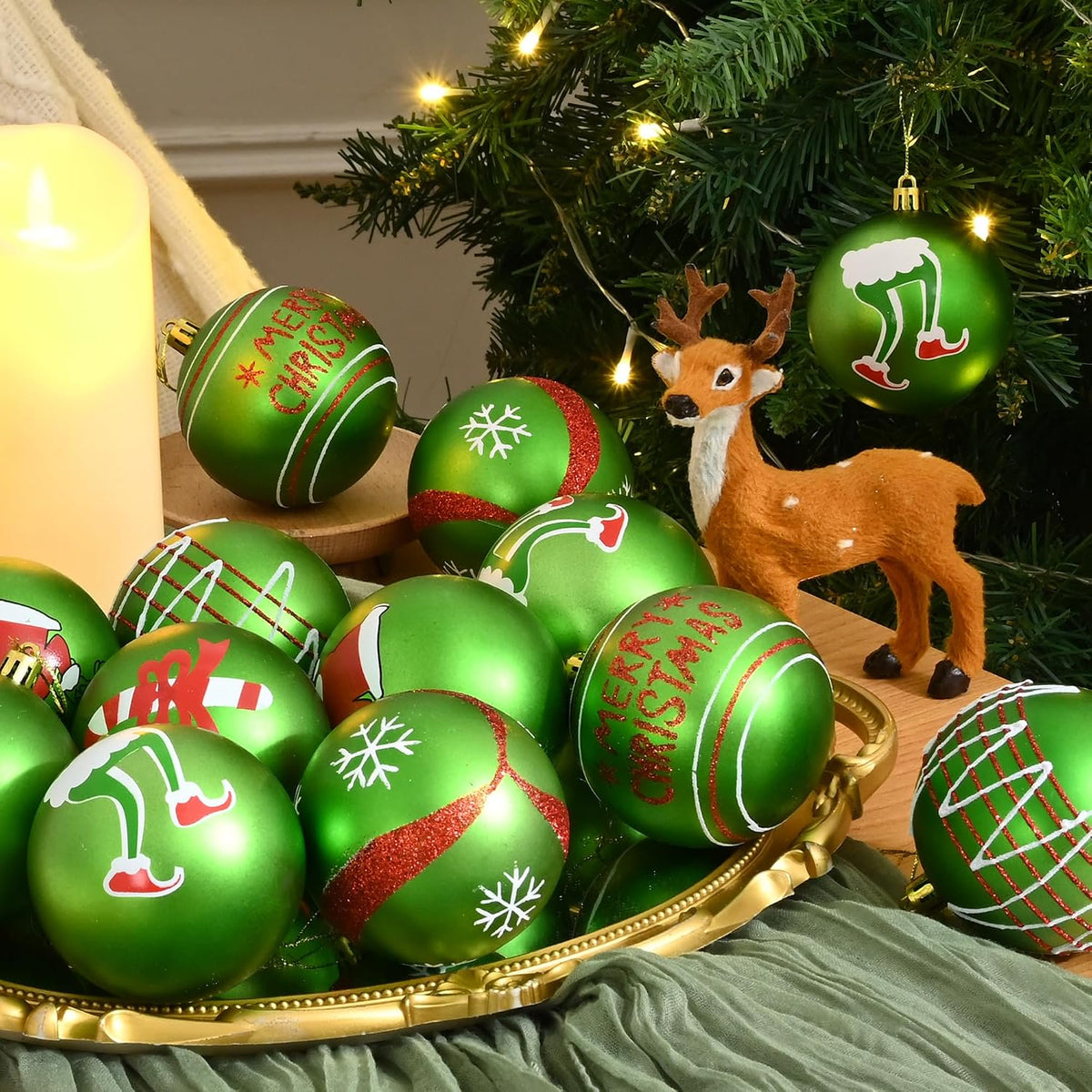 Waipfaru 16Pcs Christmas Ball Ornaments,3.15" Shatterproof Hanging Xmas Ornaments Set for Christmas Holiday Party Decoration