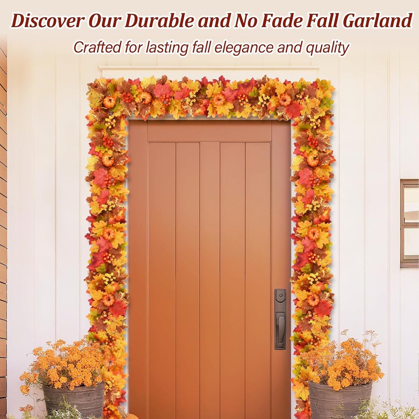 Waipfaru Lighted Fall Garland for Mantle, 6ft Battery Operated Thanksgiving Garland with Timer, Pumpkins,Berries,Autumn Decorations for Fireplace Home