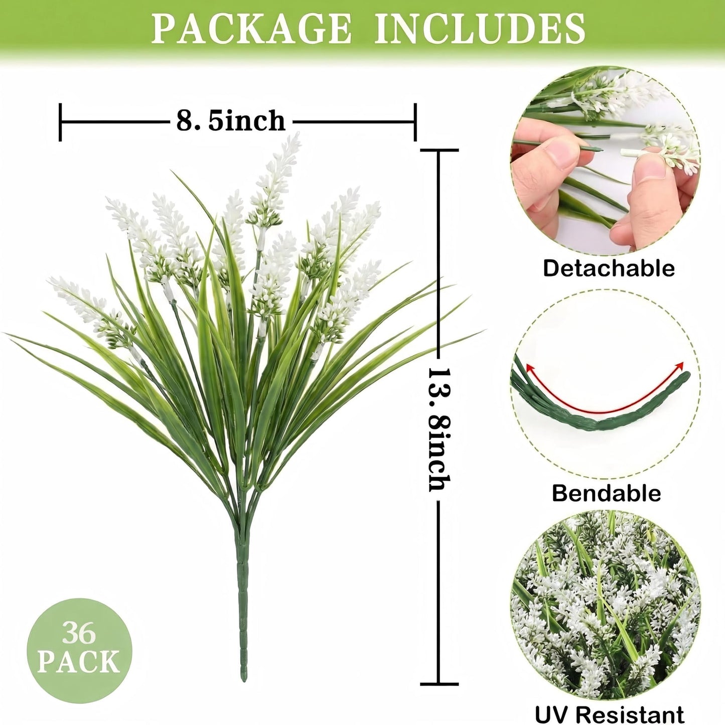 Waipfaru 20 Bundles Artificial Lavender Plants Outdoor, UV Resistant Fake Flowers,Realistic Faux Plastic Lavender Shrubs for Porch Garden Window Box Home Decor(White)
