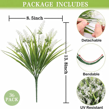Waipfaru 20 Bundles Artificial Lavender Plants Outdoor, UV Resistant Fake Flowers,Realistic Faux Plastic Lavender Shrubs for Porch Garden Window Box Home Decor(White)