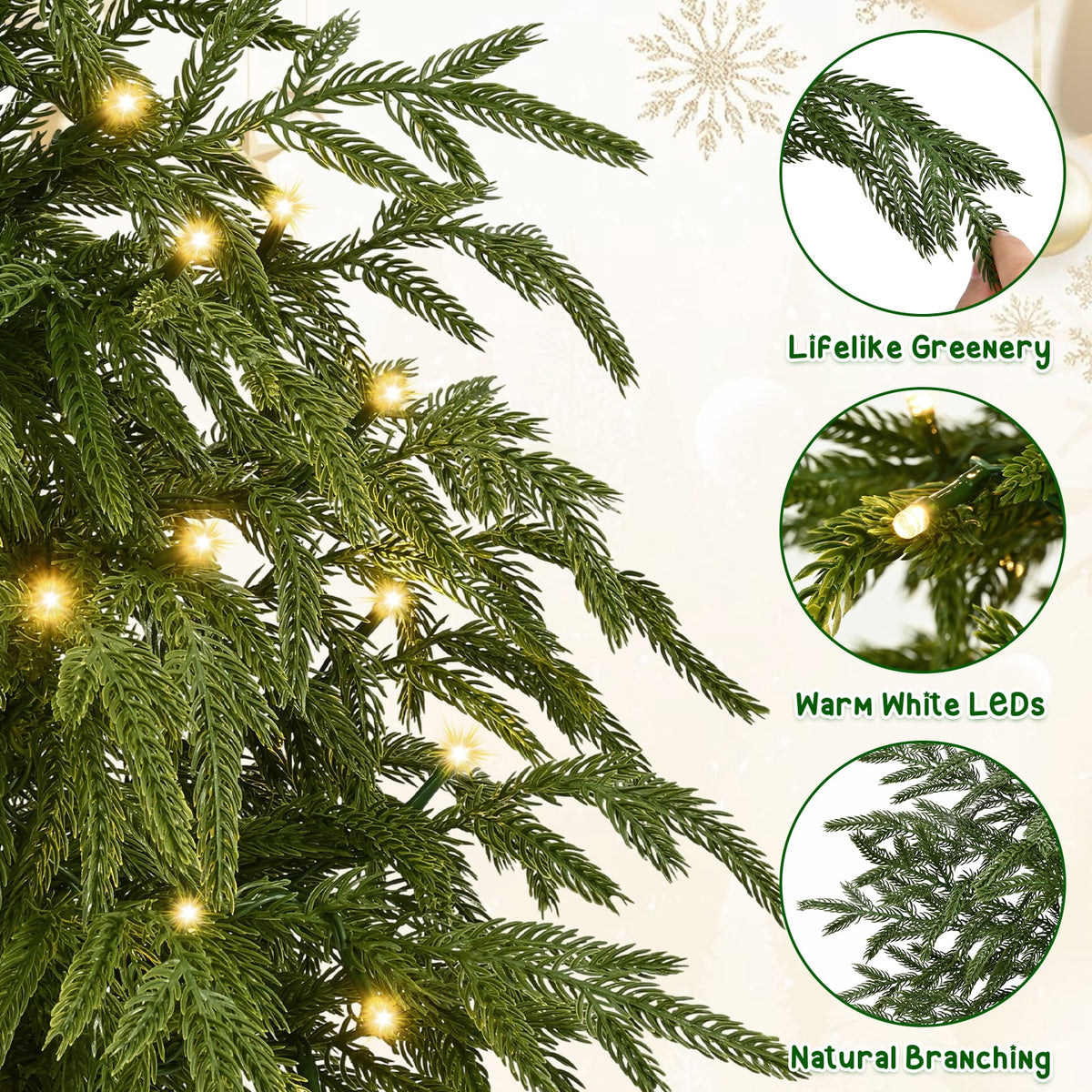 Waipfaru 2ft Pre-Lit Artificial Norfolk Pine Christmas Tree,Realistic Potted Tree with LED Lights, Artificial Christmas Trees for Holiday Decoration