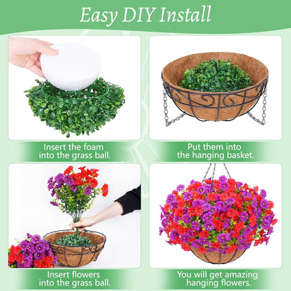 Waipfaru Artificial Hanging Flowers in Basket,Fake Hanging Plants for Outdoors Spring Summer Decoration,UV Resistant Petunias Flower for Garden Porch Patio Balcony Decor