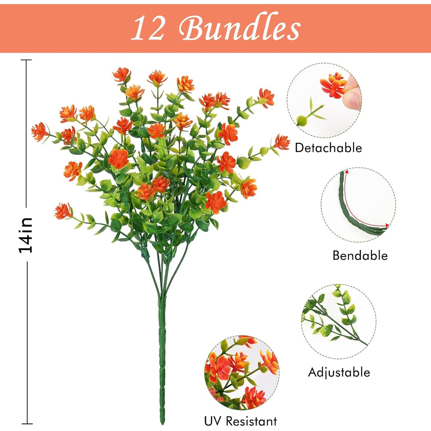 Waipfaru 12 Bundles Fall Flowers Outdoor ,Fake Mums,UV Resistant Faux Flowers No Fade Fake Greenery for Outside Porch Home Decoration