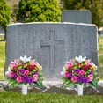 Waipfaru Artificial Cemetery Flowers with Vase,2 Pack Artificial Rose Lily Grave Bouquet,Silk Memorial Flowers for Cemetery Headstones Decoration