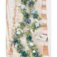 Waipfaru 6ft Blue Flower Garland, Artificial Eucalyptus Garland with Blue Roses, Fake Rose Floral Greenery Garland for Wedding Arch Table Wall Room Decor