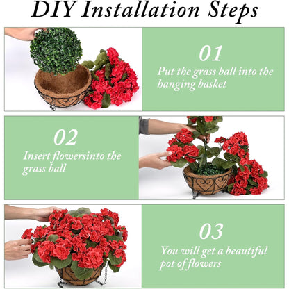 Waipfaru 2 Pack Artificial Geraniums Hanging Basket,UV Resistant Faux Silk Flowers for Outdoors,Realistic Fake Hanging Plants for Home Garden Decor