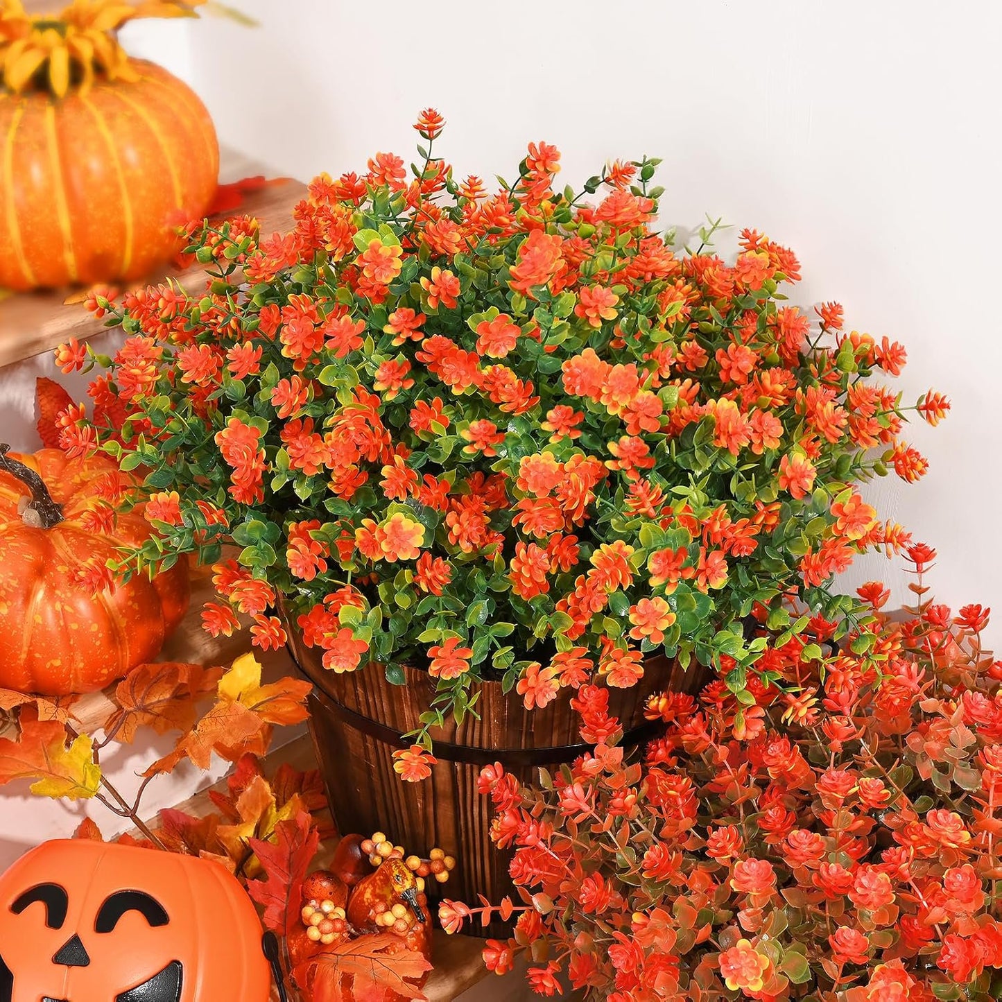 Waipfaru 12 Bundles Fall Flowers Outdoor ,Fake Mums,UV Resistant Faux Flowers No Fade Fake Greenery for Outside Porch Home Decoration