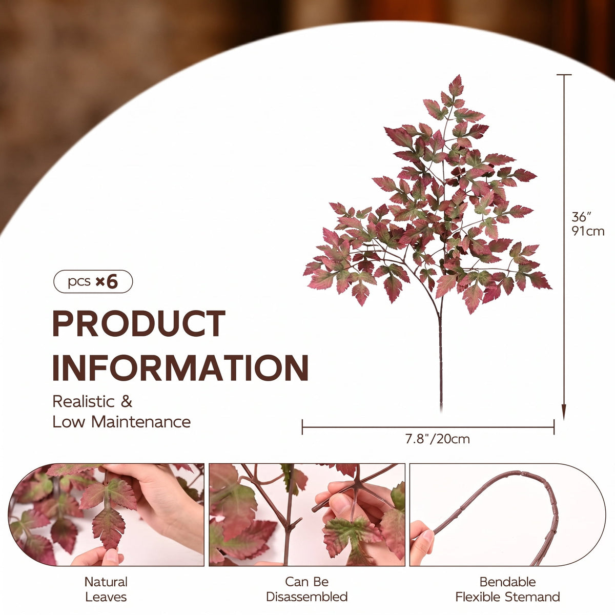 Waipfaru Artificial Cimicifuga Plant Leaf Spray ,Faux Fall Spray Silk Plants for Home Vase Garden Farmhouse Table Mantel Decor