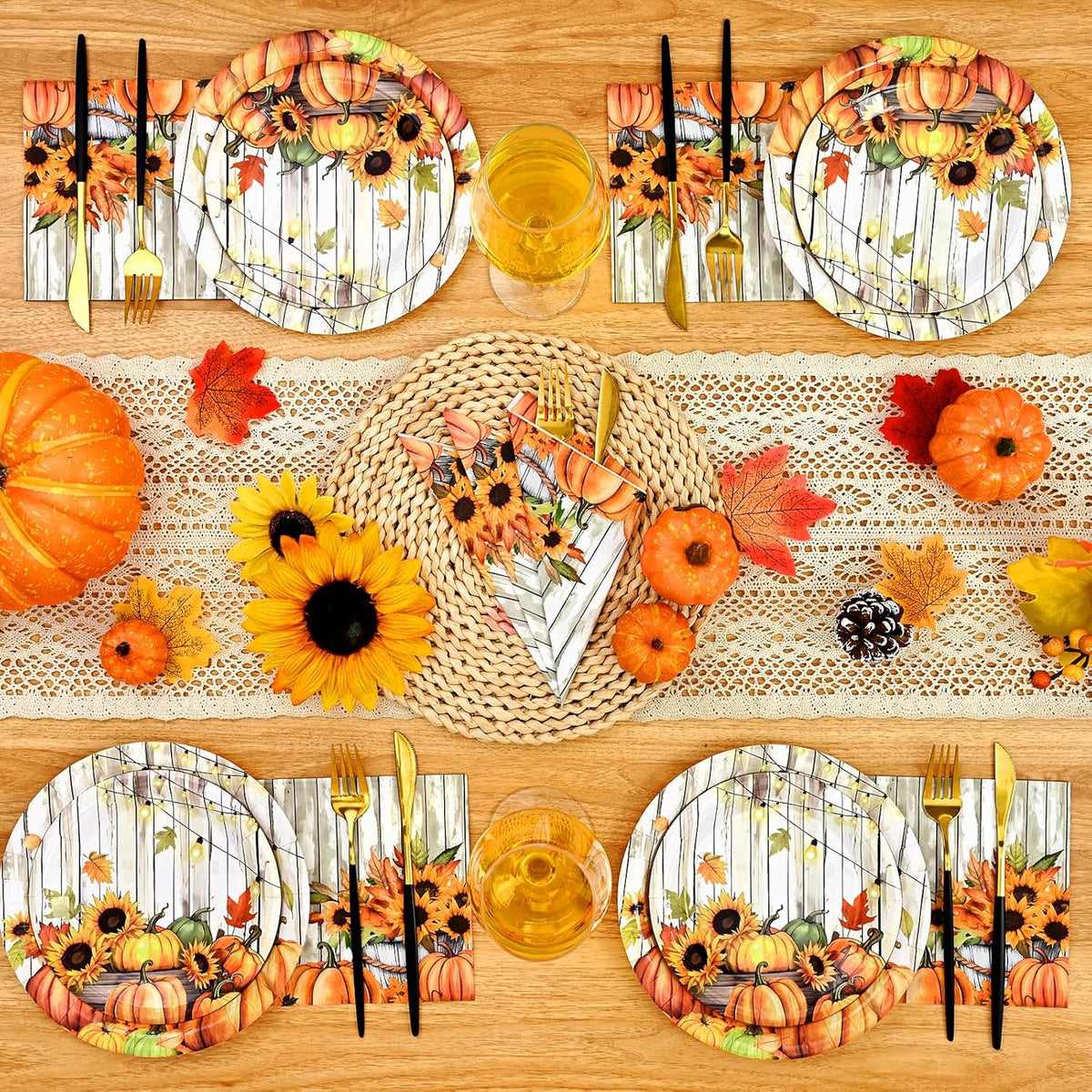 Waipfaru 200 Pcs Fall Paper Plates and Napkins Thanksgiving Party Supplies White Pumpkin Disposable Dinnerware Server 50