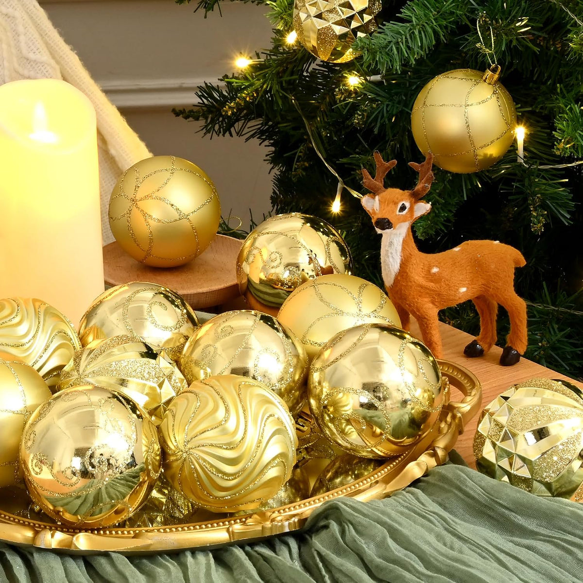 Waipfaru 16Pcs Christmas Ball Ornaments,3.15" Shatterproof Hanging Xmas Ornaments Set for Christmas Holiday Party Decoration