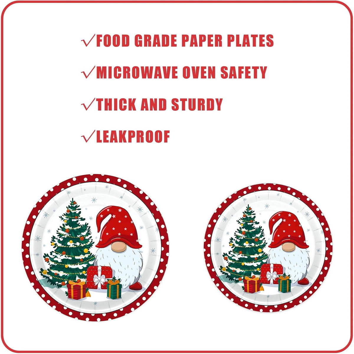 Waipfaru 200 PCS Christmas Paper Plates and Napkins Christmas Tree Gnome Party Supplies Red Disposable Dinnerware Set for Dinner Party Decoration