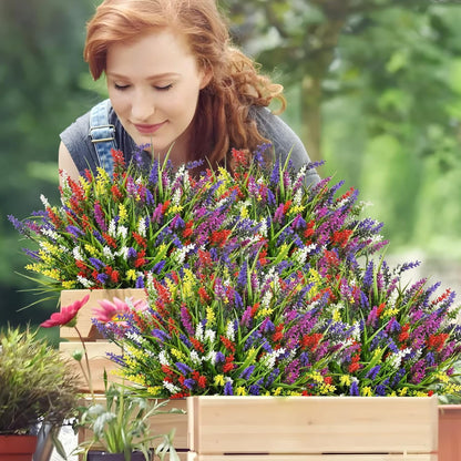 Waipfaru 36 Bundles Artificial Lavender Plants Outdoor, UV Resistant Fake Flowers,Realistic Faux Plastic Lavender Shrubs for Porch Garden Window Box Home Decor(Mix)