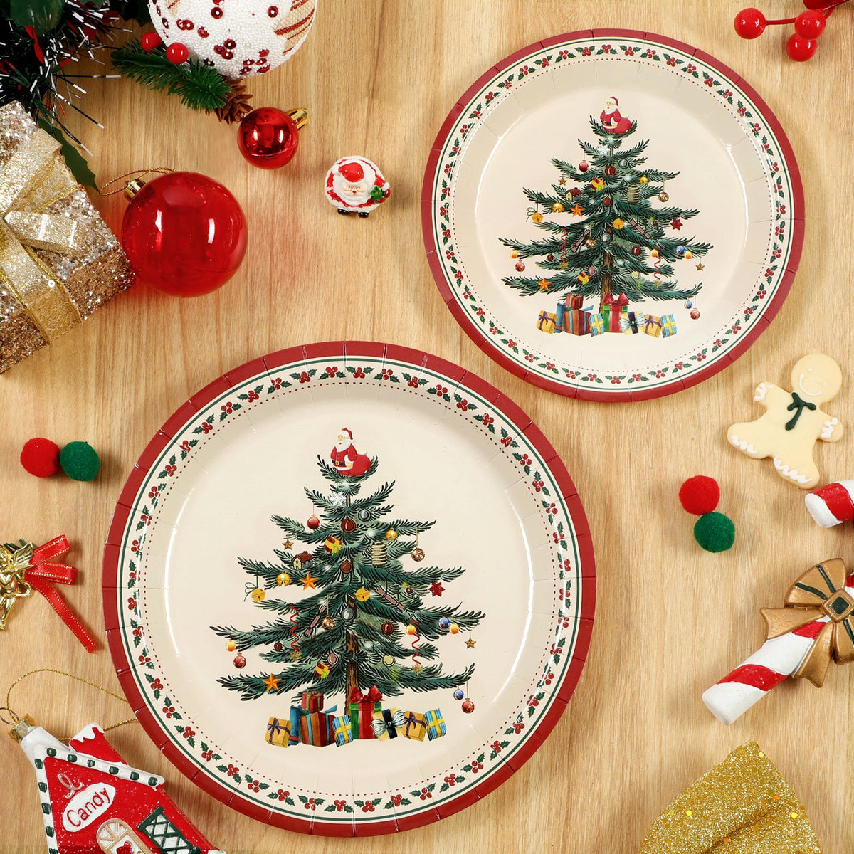 Waipfaru 200 PCS Christmas Tree Paper Plates and Napkins Christmas Party Supplies Disposable Dinnerware Set for Xmas Party