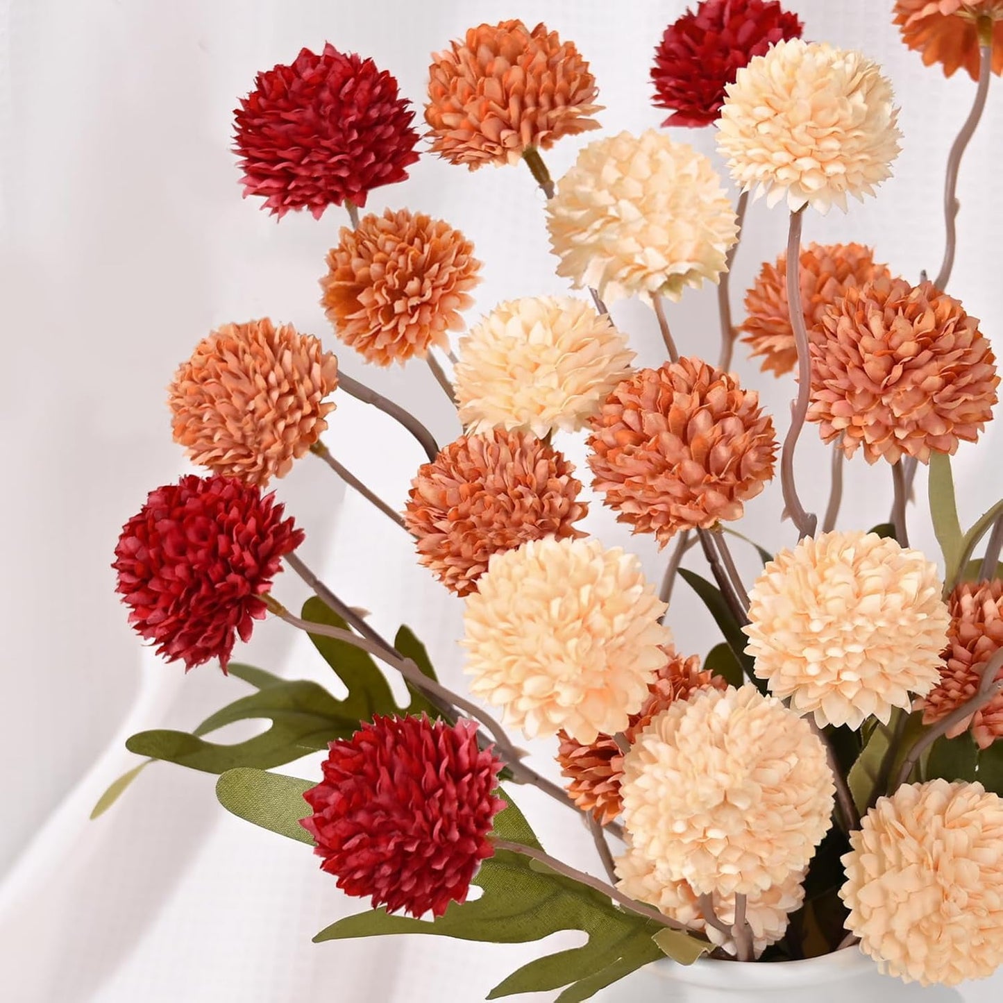 Waipfaru 12pcs Fake Silk Pompon Mum Artificial Flowers,Small Faux Chrysanthemums with Stems,Realistic Floral Decorations for Wedding DIY Bouquet Centerpieces Shower Vase Home Decor