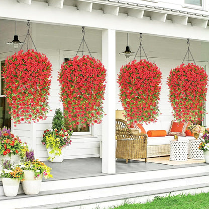 Waipfaru Artificial Hanging Flowers for Outdoors Spring Summer Decoration,2 Pcs UV Resistant Faux Silk Violet Fake Flowers for Garden Porch Window Home Decor(Red)