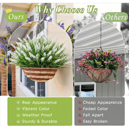 Waipfaru 20 Bundles Artificial Lavender Plants Outdoor, UV Resistant Fake Flowers,Realistic Faux Plastic Lavender Shrubs for Porch Garden Window Box Home Decor(White)