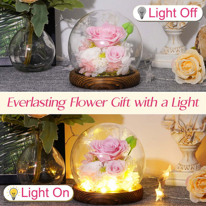 Waipfaru Preserved Rose in Glass Dome with Wooden Base,Eternal Rose Flower for Valentine’s Day, Anniversary, Birthday, Romantic Gift for Her