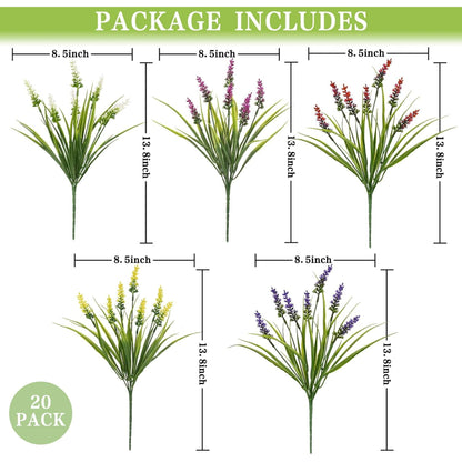Waipfaru 36 Bundles Artificial Lavender Plants Outdoor, UV Resistant Fake Flowers,Realistic Faux Plastic Lavender Shrubs for Porch Garden Window Box Home Decor(Mix)