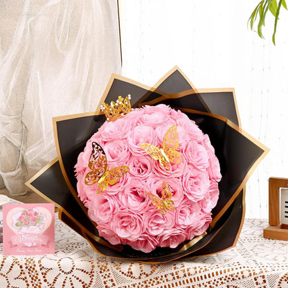 Waipfaru Glitter Roses Bouquet Pink,24pcs Artificial Rose Flower,DIY Glitter Everlasting Rose Bouquet with Stem for Valentine's Day Gifts,Engagement,Anniversary,Wedding