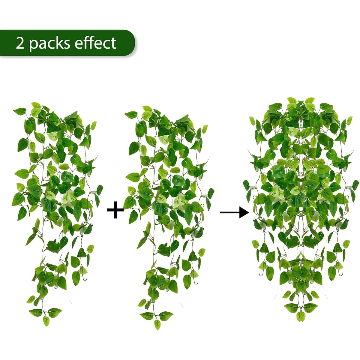 Waipfaru 4 Pack Artificial Pothos Hanging Plants, 42" Fake Trailing Vines Faux Pothos Greenery, Indoor Outdoor Hanging Ivy Foliage for Shelf Wall Patio Farmhouse Decoration