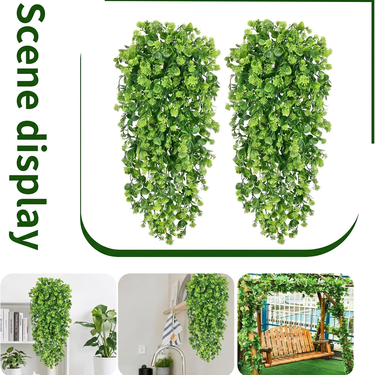 Waipfaru Artificial Hanging Plants,4 Pack Faux Hanging Greenery, Lush Fake Hanging Vines for Indoor Outdoor Decor