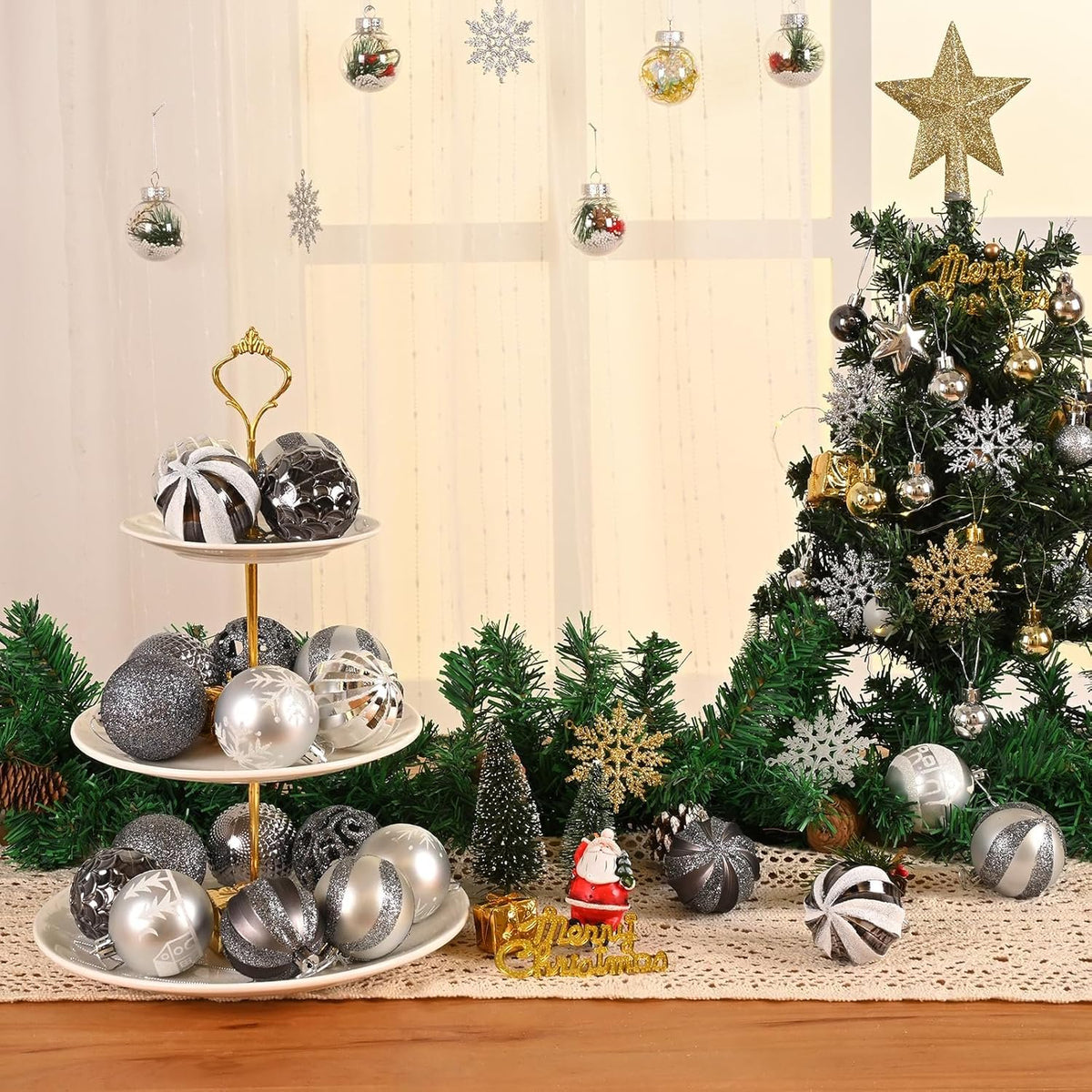 Waipfaru Christmas Balls Ornaments for Xmas Tree,50Pcs Shatterproof Christmas Tree Decorations, 2.36" Hanging Xmas Ball Ornaments Set for Holiday Party Decoration