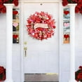 Waipfaru 18" Valentines Day Mesh Wreath for Front Door,Handmade Red & Pink Deco Mesh Wreath with Wooden Sign,Romantic Heart Ribbon Door Hanger for Valentine Decorations