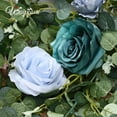 Waipfaru 6ft Blue Flower Garland, Artificial Eucalyptus Garland with Blue Roses, Fake Rose Floral Greenery Garland for Wedding Arch Table Wall Room Decor