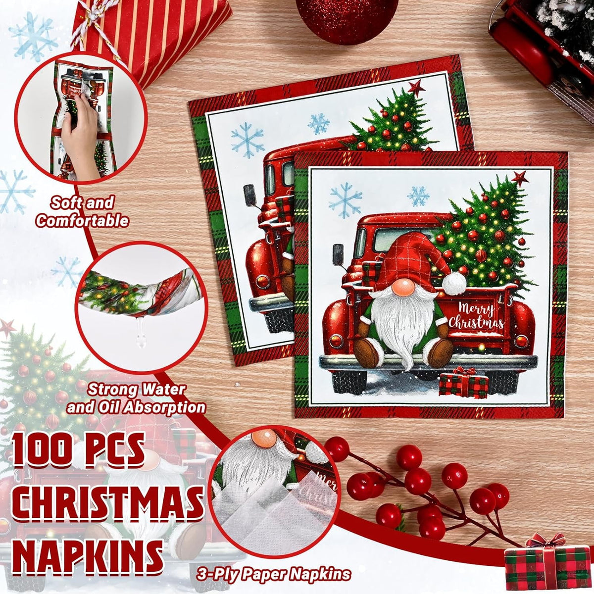 Waipfaru 200 PCS Christmas Paper Plates and Napkins Sets,Plates and Napkins for Christmas Party Dinner, Xmas Winter Decorations